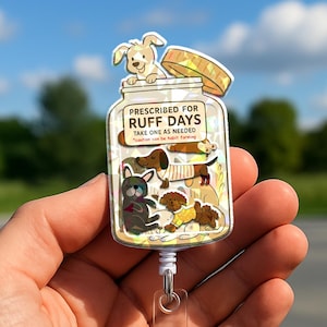 Dog Badge Reel | Prescribed for Ruff Days Funny ID Holder | Cute Nurse Badge Clip | Pet Lover Gift | Retractable Work ID Reel