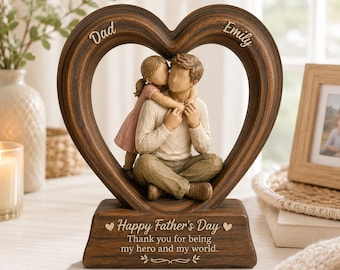 Escultura de madera personalizada para padre e hija, regalo personalizado para el Día del Padre, regalo de hija para papá, recuerdo para el mejor papá