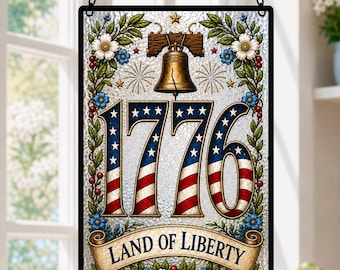 Apanhador de Sol "Terra da Liberdade" de 1776, Enfeite Patriótico Personalizado para Janela, Decoração para o 4 de Julho.