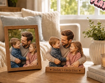Escultura de madera personalizada con foto de papá e hijos, figura personalizada de padre, hijo e hija, regalo personalizado con el número de hijos, recuerdo del Día del Padre.