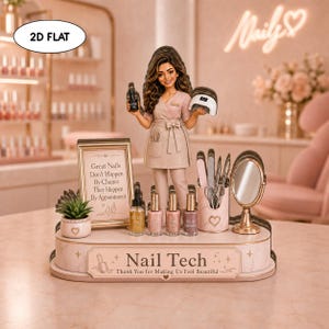 Custom Photo Nail Tech Figurine Gift, Nail Artist Bobblehead, Best Nail Tech Ever 2d Flat Wooden Plaque, Manicurist Decor
