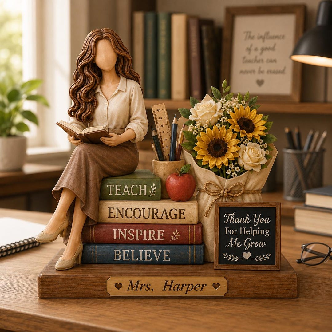 Personalized Teacher Appreciation Wooden Block, Custom Teacher Figurine