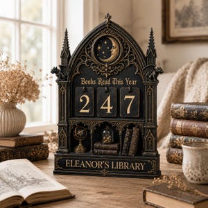 Personalisierte Gothic Holz Buch Tracker, Dark Academia Bücher Lesezähler, Benutzerdefinierte Bibliothek Dekor, Buchliebhaber Lesegeschenk