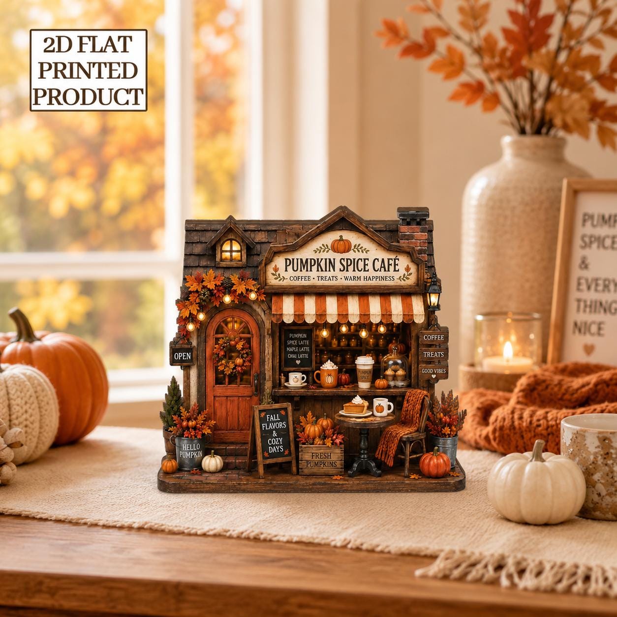 Pumpkin Spice Cafe Wooden Block, Fall Coffee Shop Decor, Autumn Shelf Sitter, Pumpkin Tiered Tray Decor, Cozy Farmhouse Gift for Her