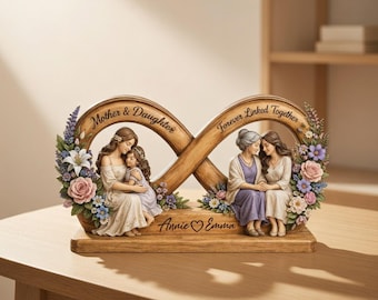 Escultura personalizada de infinito para madre e hija, decoración familiar de madera, regalo personalizado para mamá.