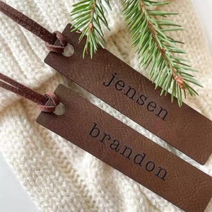 Personalized Christmas Stocking Tags - Leather Name Tag - Leather Stocking Tag - Custom Leather Name Tag