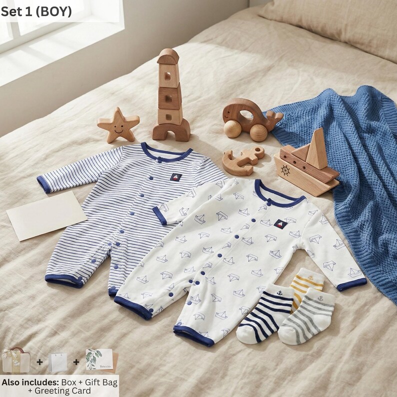 Sailor Baby Gift Set in Keepsake Suitcase, Organic Newborn Coming Home ...