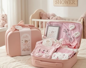 Set de regalo de princesa para bebé en maleta de recuerdo, conjunto orgánico para recién nacido para la salida del hospital, cesta de bienvenida para bebé, caja de lujo para baby shower, bautizo.