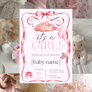 Pink Baby Shower Invitation: Girl Theme, Editable Template (Digital Download)