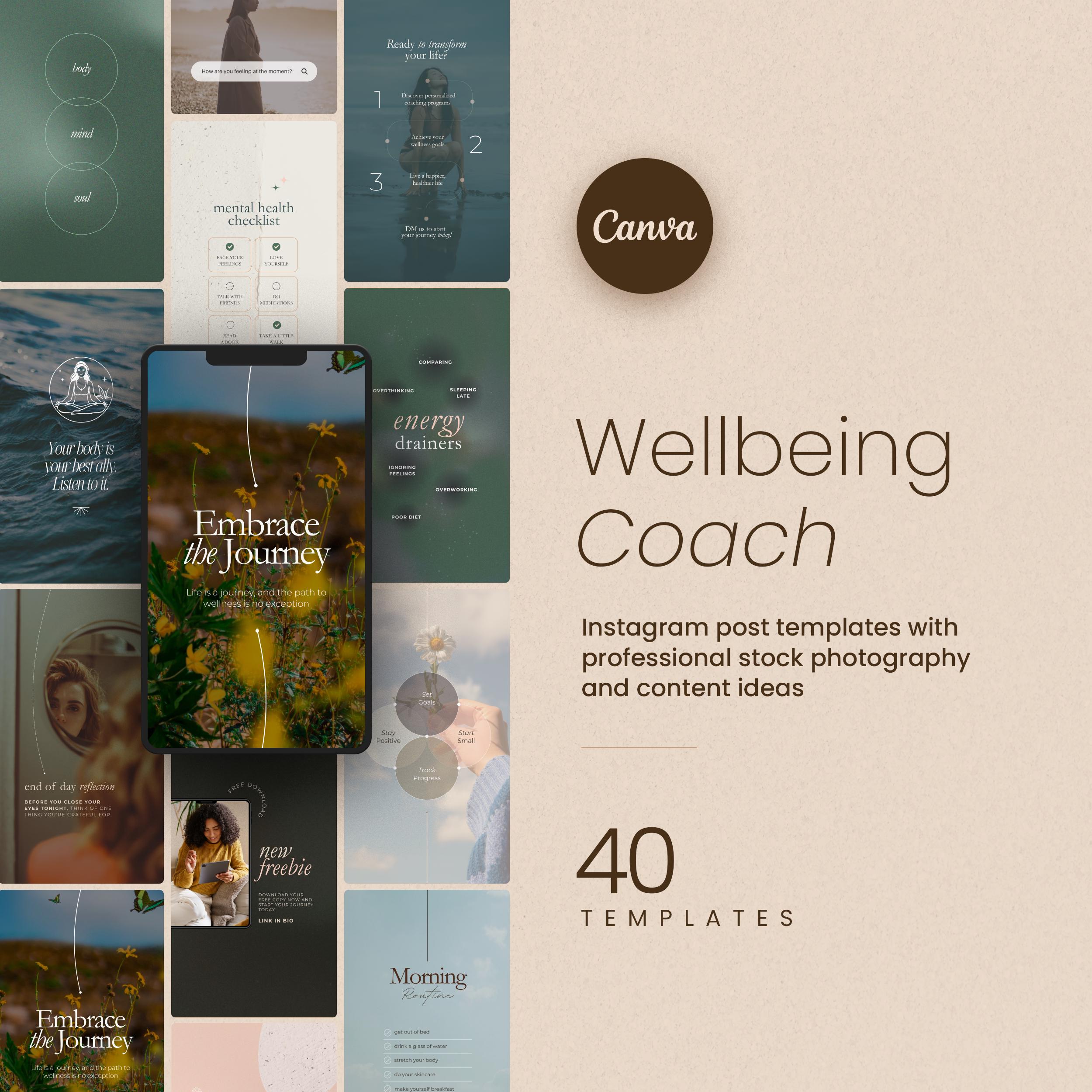 Holistic Wellness Coach Instagram Post Bundle (customizable Canva ...