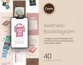 Estetiskt Bookstagram Instagram-inläggspaket (anpassningsbara Canva-mallar)