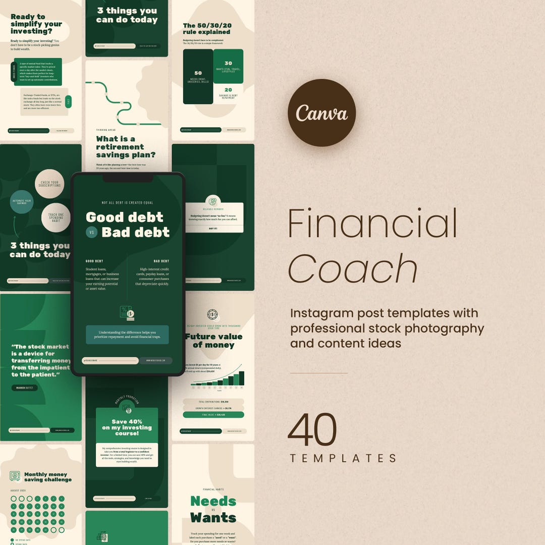 Financial Coach Instagram Post Bundle (customizable Canva Templates) - Etsy