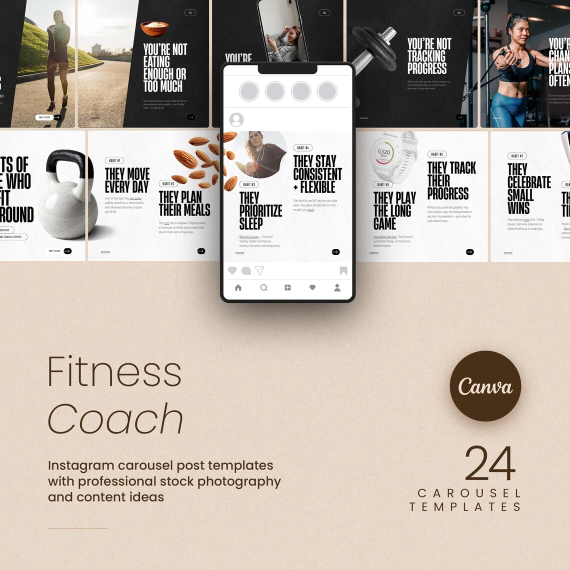 Fitness Coach Instagram Carousel Bundle (customizable Canva Templates ...