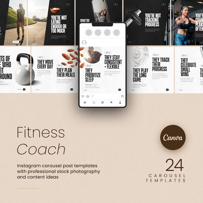 Fitness Coach Instagram Carousel Bundle (customizable Canva Templates ...