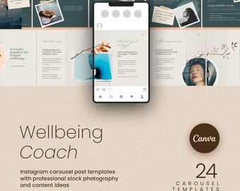Holistic Wellness Coach Instagram Carousel Bundle (Customizable Canva Templates)