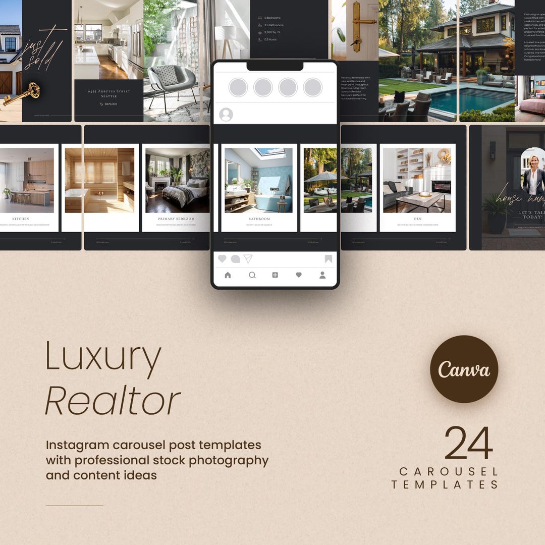 Luxury Real Estate Agent Instagram Carousel Bundle (customizable Canva ...