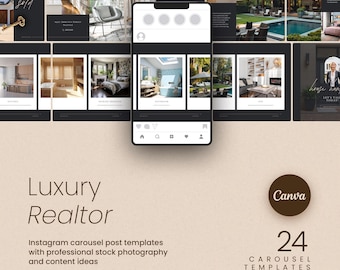Luxury Real Estate Agent Instagram Carousel Bundle (Customizable Canva Templates)