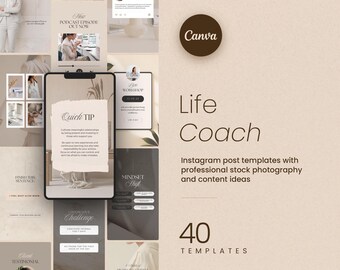 Paquete de publicaciones de Instagram de Life Coach (plantillas de Canva personalizables)