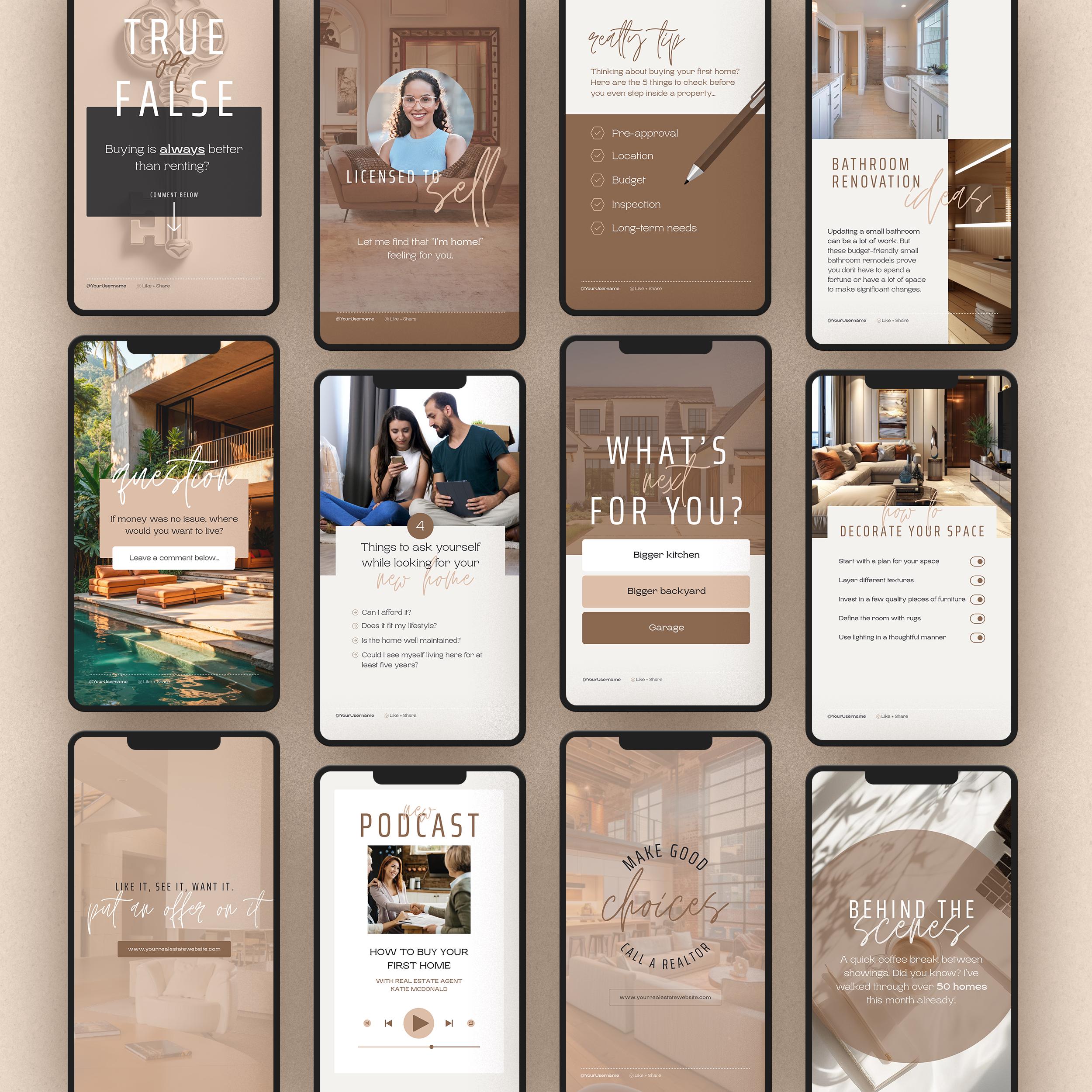 Neutral Luxury Real Estate Agent Instagram Post Bundle (customizable ...