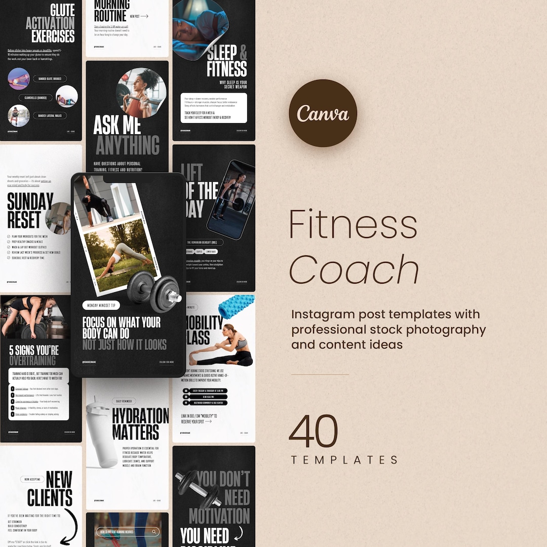 Fitness Coach Instagram Post Bundle (customizable Canva Templates) - Etsy