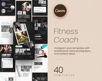 Fitness Coach Instagram Post Bundle (Customizable Canva Templates)