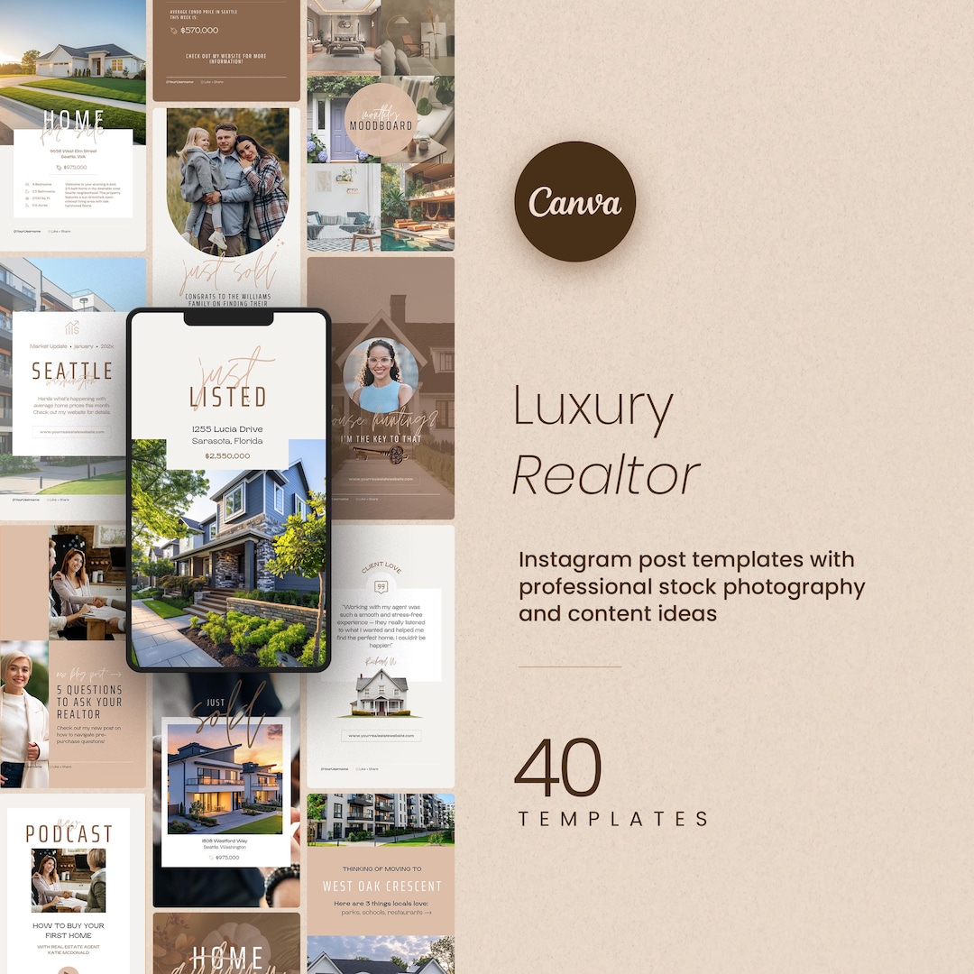 Neutral Luxury Real Estate Agent Instagram Post Bundle (customizable ...