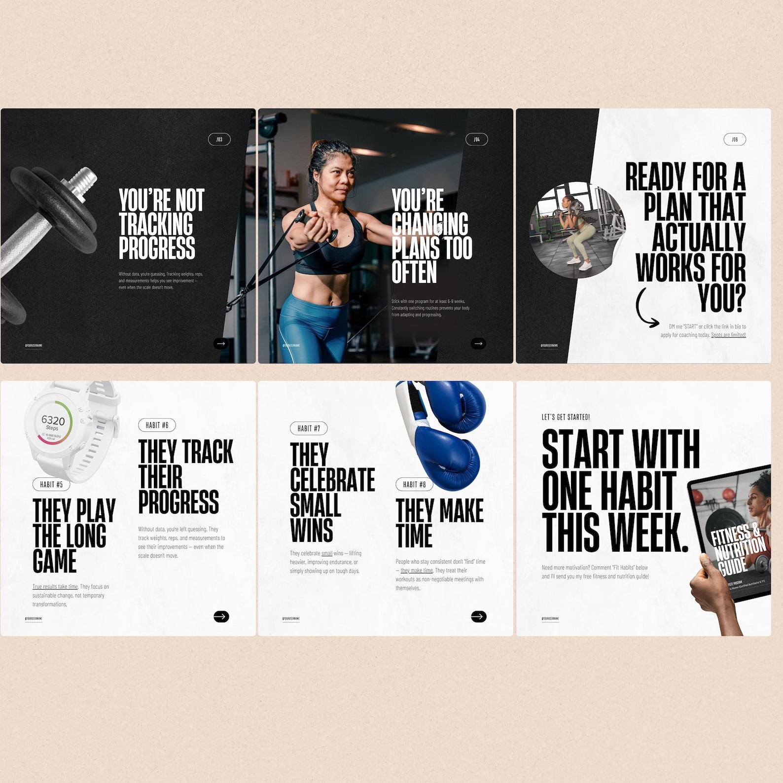 Fitness Coach Instagram Carousel Bundle (customizable Canva Templates ...