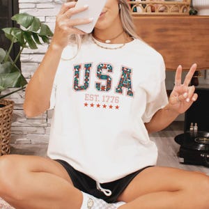 4 von july usa t-shirt Geometrische Patchwork Quilt T-shirt für Frauen 4