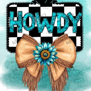 Howdy Western PNG: Turquoise Checkered Design (Digital Download)