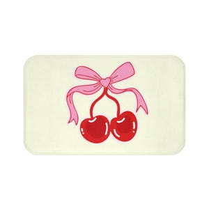 Cherry Ribbon Bath Mat - Cute Bathroom Decor, Cherry Themed Gift, Cute Home Accessory, Cherry Bath Mat, Bathroom Rugs
