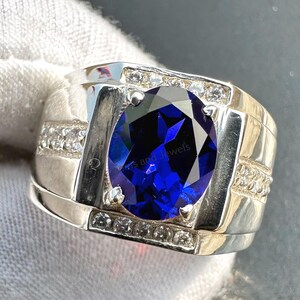 Blue Sapphire Ring, 925 Sterling Silver Men’s Ring, Handmade Sapphire Gold Ring, Engagement Wedding Band Ring, Personalized Gift for Him