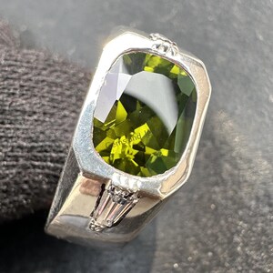 Peridot Men&#39;s Ring: Sterling Silver Gemstone Wedding Band