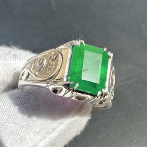 Men’s Emerald Ring, Emerald Men’s Ring, 925 Sterling Silver Ring, Handmade Jewelry, Men’s Wedding Ring, Engagement Ring, Gift For Him
