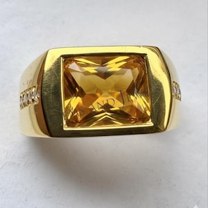 Natural Citrine Men's Ring, 925 Sterling Silver November Birthstone