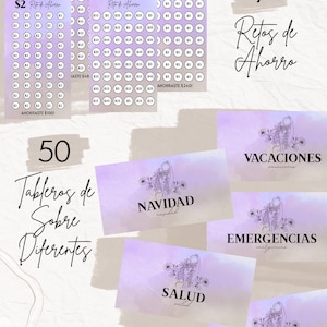 Tableros En Español Para Sobres y Retos de Ahorros Sistema de Sobres en Lavender || Archivo Digital || Listo Para Imprimir y Usar