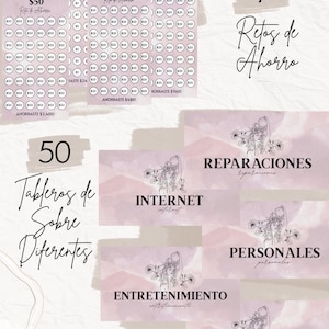 Tableros En Español Para Sobres y Retos de Ahorros || Sistema de Sobres en Pink Watercolor || Archivo Digital || Listo Para Imprimir y Usar