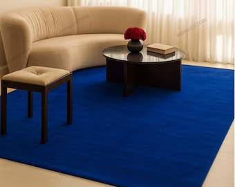 Hand-Tufted Royal Blue Wool Rug: Custom Sizes Available