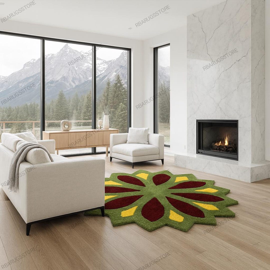 Hand-tufted Wool Floral Sunburst Rug: Boho Eclectic Decor - Etsy
