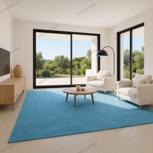 Hand Tufted Rug Solid Sky Blue Wool Area Rugs For Livingroom Bedroom Kitchen Nursery Entryway Office 5X8 6X9 8X10 9X12 10X14 Custom Rug