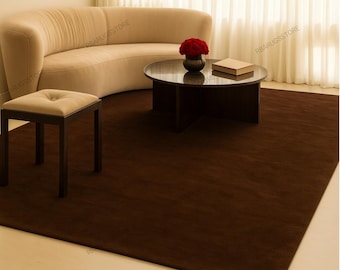 Hand-Tufted Solid Brown Wool Rug: Custom Sizes Available