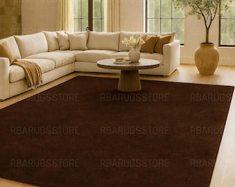 Hand-Tufted Solid Brown Area Rug | Minimal Plush Carpet for Living Room, Bedroom & Lounge  Elegant Neutral Home Decor Custom Sizes Available