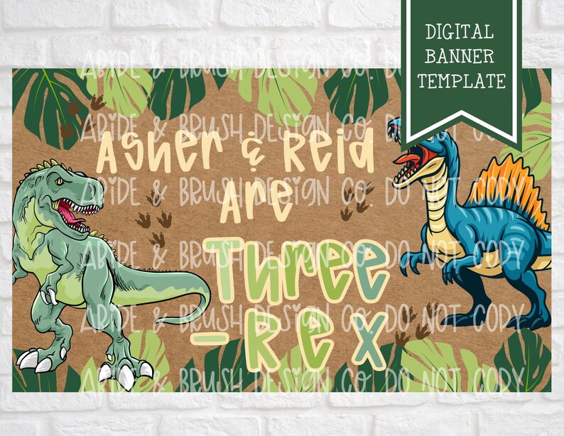 Asher Rex Dinosaur Birthday Threerex Tworex Banner Mockup Template - Etsy