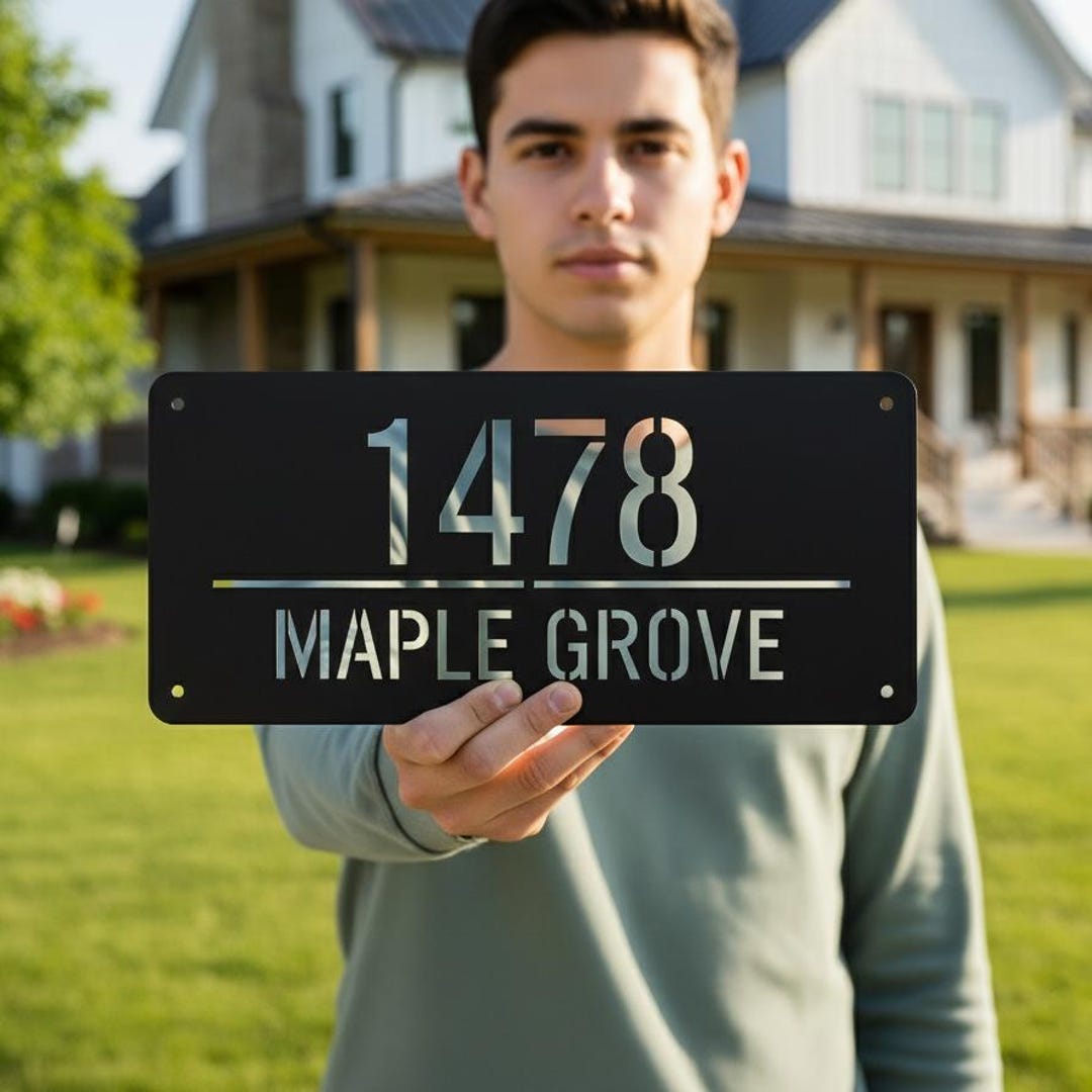 Custom Modern House Numbers Sign, Metal Address Plaque, Home Number ...