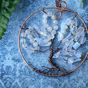 Moonstone Gemstone Tree Of Life Pendant Wire Wrapped Copper Beaded Necklace