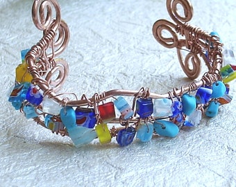 Miliflori Glass Beaded  Copper Cuff  Bracelet