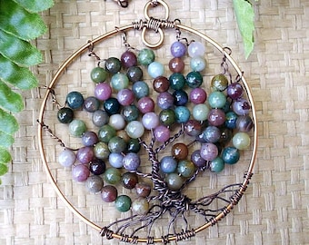 Tree Of Life Pendant Wire Wrapped Copper and was beaded with FancyJasper Gemstone