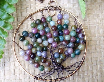 Tree Of Life Pendant Wire Wrapped Copper and was beaded with FancyJasper Gemstone