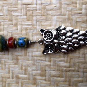 Beaded Ceramic Owl Ceiling Fan Pull  Silver Blue Red Brown