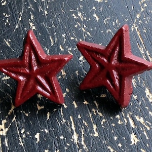 Rustic Red Cast Iron Star Knobs: Farmhouse Drawer Pulls (Set of 2)