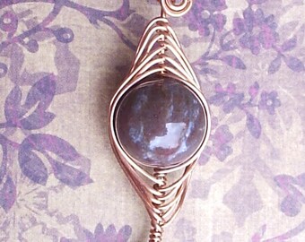 Dark Mauve and White Herringbone Weave Copper and Fancy Jasper Pendant
